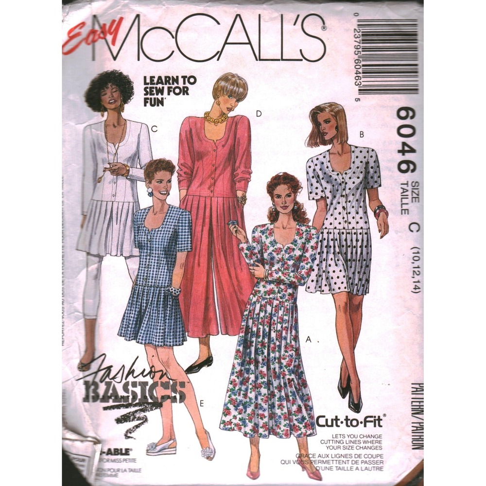 Vintage 1992 McCalls 6046 Sewing Pattern Dress Tunic Jumpsuit Size 10 12 14 90s